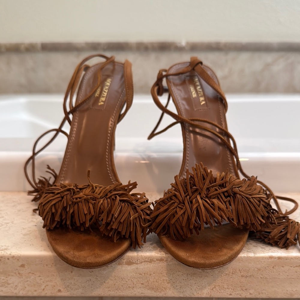 Aquazzura Brown Fringe Women's Sandals